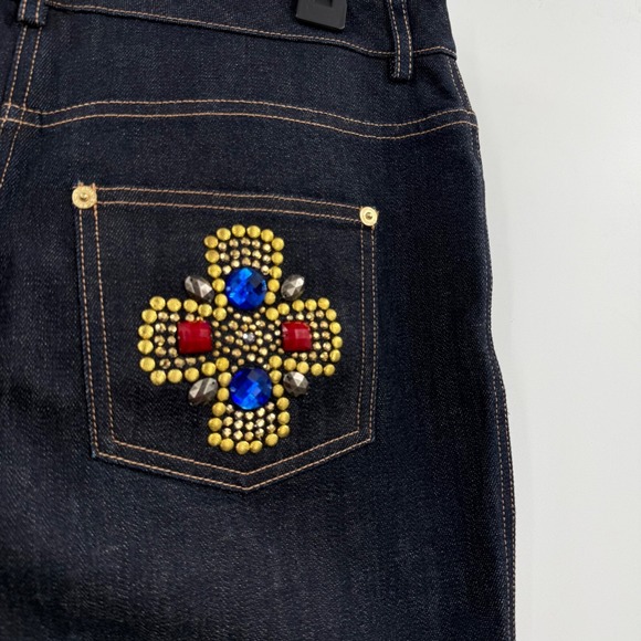 St.‎ John Embellished Jeans Dark Wash Denim Straight Leg Pants Size 10 - Picture 4 of 9